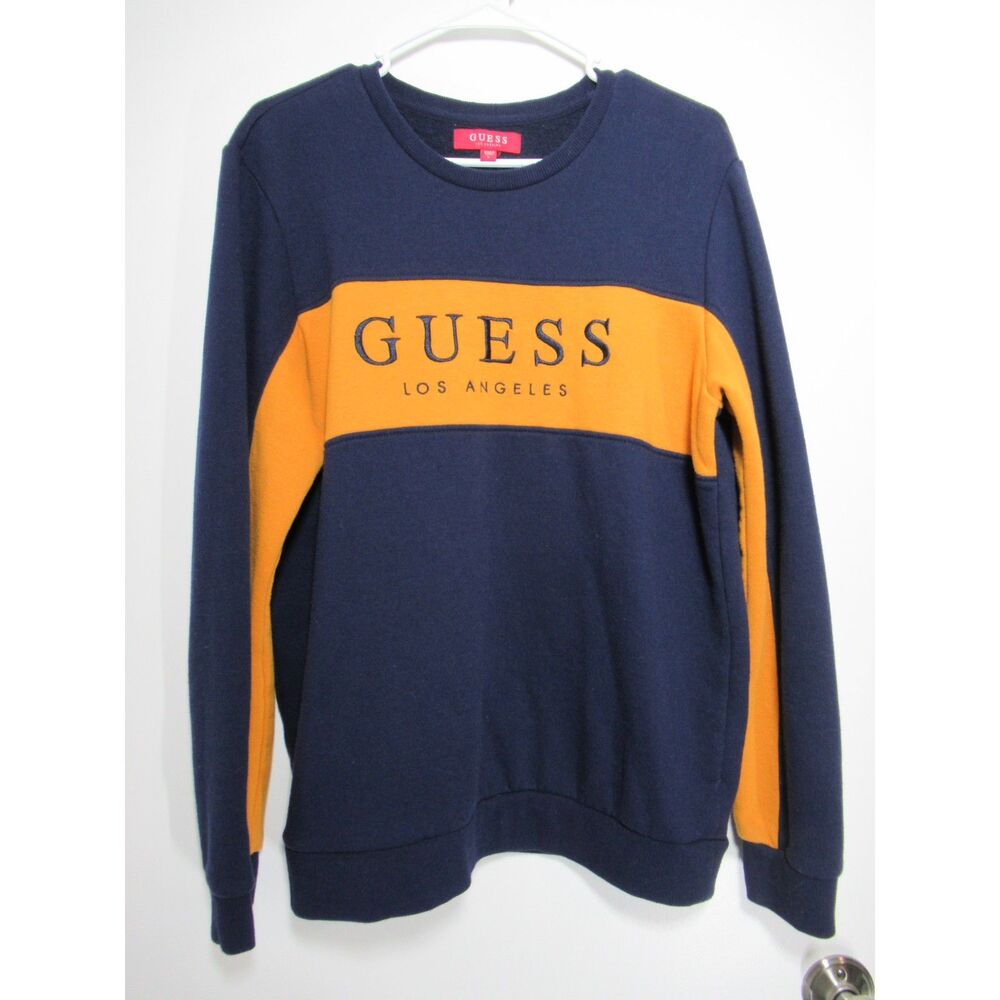 Navy & Yellow Guess Los Angeles Crewneck Sweatshirt Size Large Y2K Aesthetic